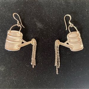 Meow Sterling Silver 925 Marked Watering Can Pierced Dangle Earrings Gardening